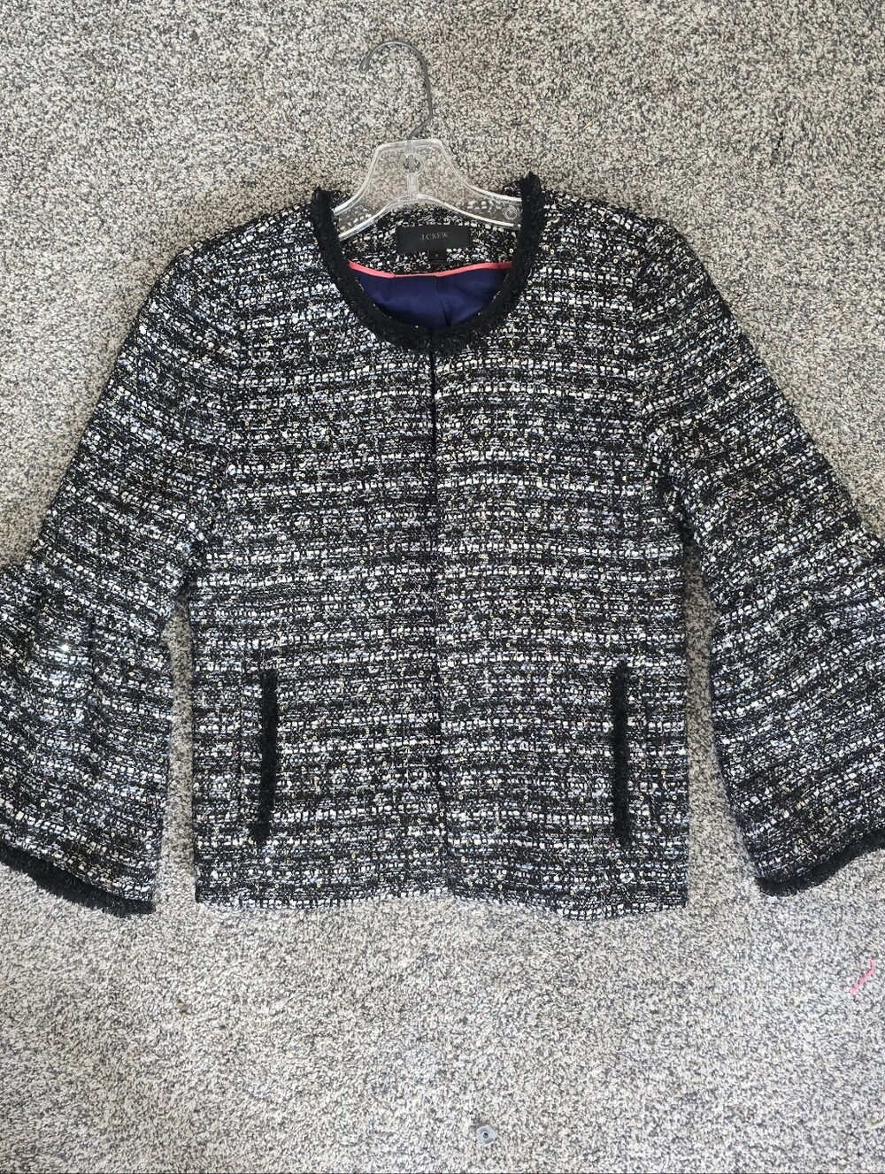 J. Crew Belle Sequin Tweed Lady Jacket Black White Size 0